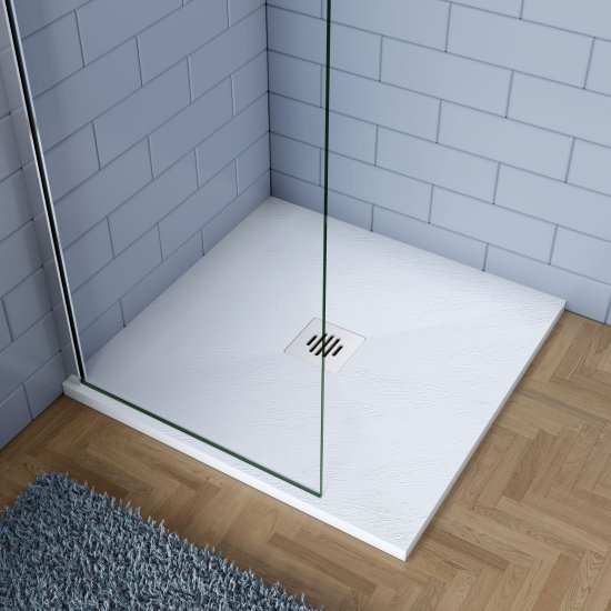 90x90x3cm Quadrat Duschtasse Weiß Schiefereffekt mit Ablaufgarnitur Duschwanne Für Duschkabine Duschwand - zum Schließen ins Bild klicken