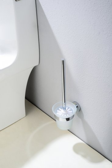 WC Garnitur mit WC Bürste Toilettenbürstehalter Glas Edelstahl Klobürste Rund - zum Schließen ins Bild klicken