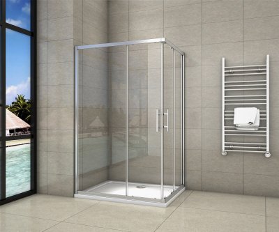 Duschkabine Duschabtrennung Schiebetür NANO Glas Dusche Eckeinstieg 100x80x195cm
