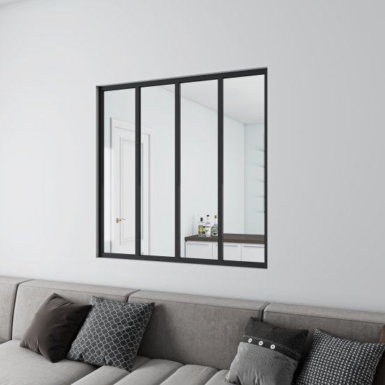 Schwarzes Innenfenster feststehend gehärtetes Klarglas 123 x H.108 cm - zum Schließen ins Bild klicken