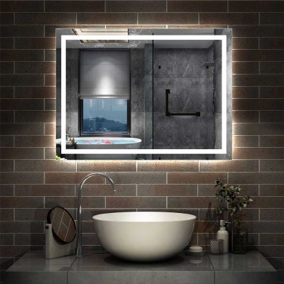 LED Spiegel 100x80 cm Wandschalter BESCHLAGFREI Spiegel mit Beleuchtung Lichtspiegel Wandspiegel