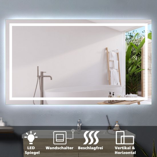 LED Spiegel 140*80 cm Wandschalter BESCHLAGFREI Spiegel mit Beleuchtung Lichtspiegel Wandspiegel - zum Schließen ins Bild klicken