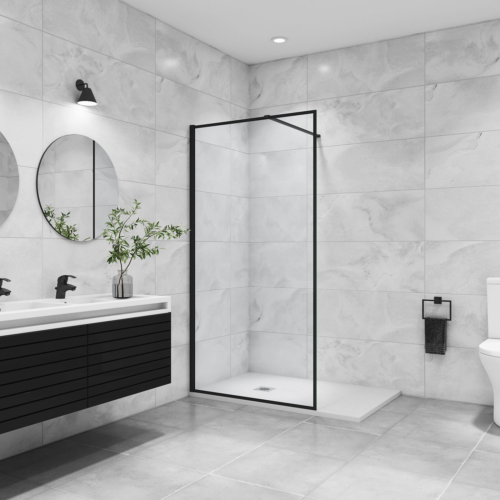 Walk-in Duschwand 110 Cm + Seitenwand 90 Cm – 8 Mm Nano-ESG-Sicherheitsglas, T-förmiger Halter, Beidseitig Montierbar