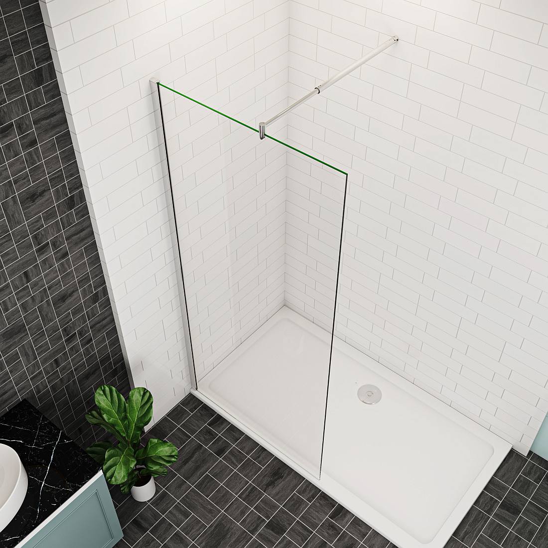 Aica Duschwand 120 Cm Breit, 200 Cm Hoch – 10 Mm Nano-Sicherheitsglas, Schwarzer Rahmen