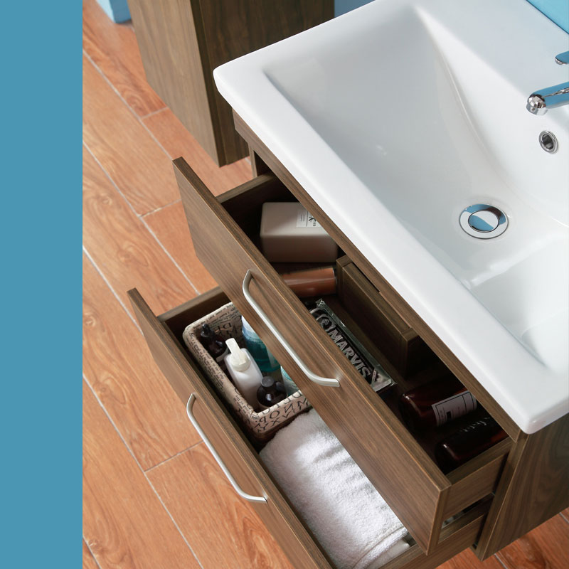 Badmöbel Set 60 cm Hängeschrank Dick Waschbecken Walnuss [TZBY_Y-104C+Y