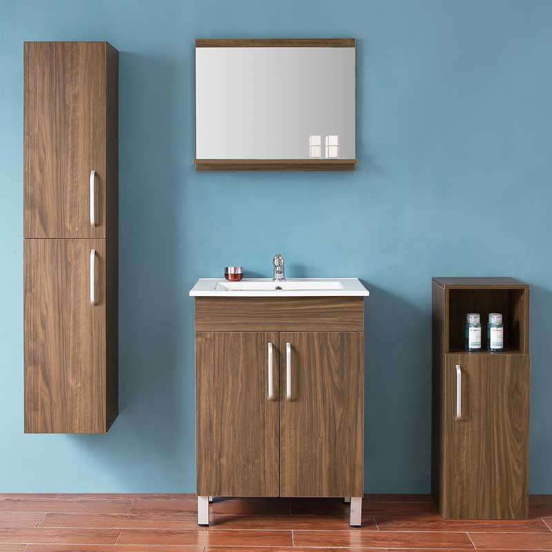 Badezimmerschrank Walnuss mit Spiegel Holzschrank Badezimmerspiegel Klassisch 